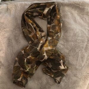 Silk Elegant Leaf Print Scarf 52”